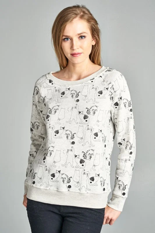 Cat Print Fleece Sweatshirt