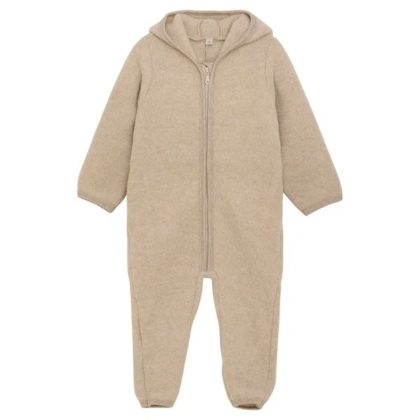 Huttelihut Pram Suit Ears Wool Fleece Dust Melange