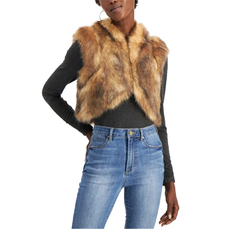 I-N-C Womens Faux Fur Shrug Jacket, Brown, Large