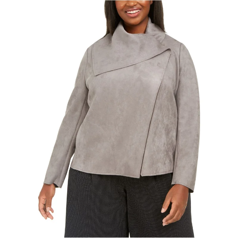 Anne Klein Womens Faux Suede Jacket, Grey, 0X