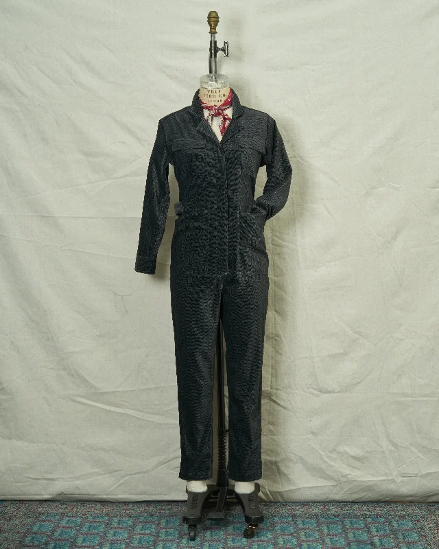 Women's Velvet Coveralls in Charcoal Herringbone