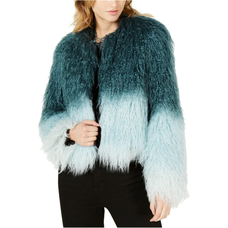 Bar Iii Womens Crinkle Faux Fur Jacket