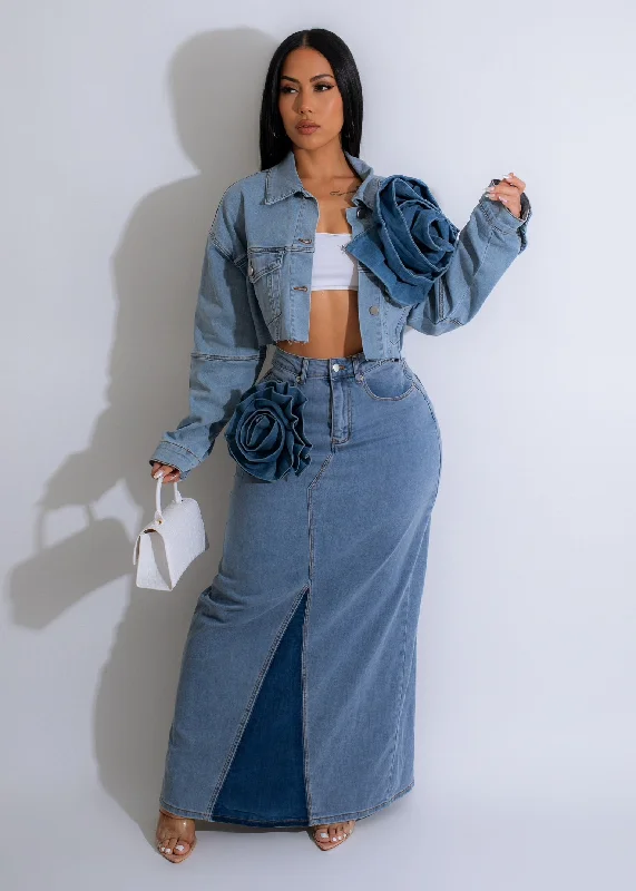 Pay Attention Denim Skirt Set