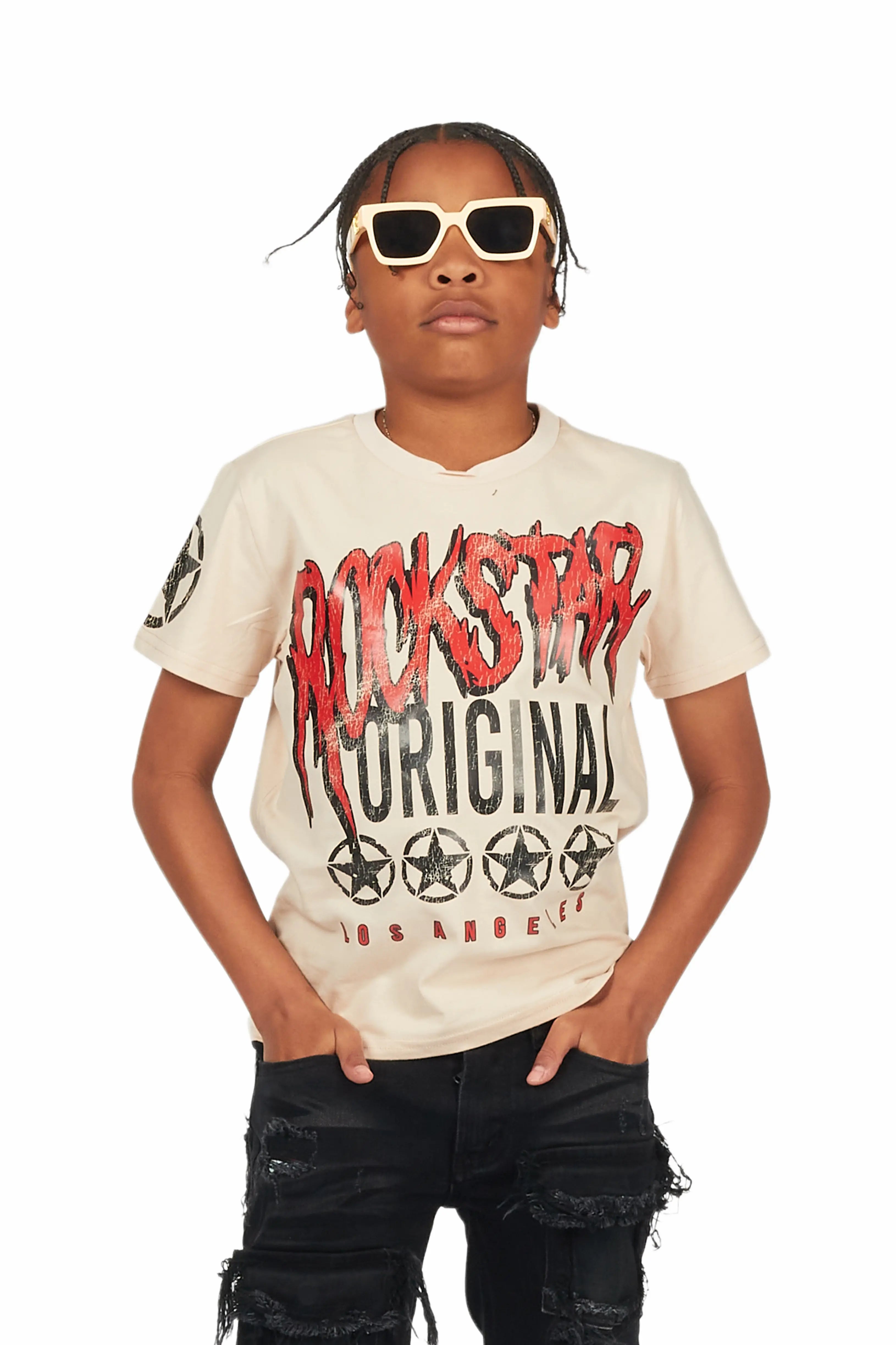 Boys Idris Beige Graphic T-Shirt