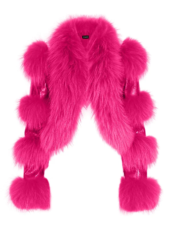 LITALY Fur Trim Leather Jacket in Fuchsia