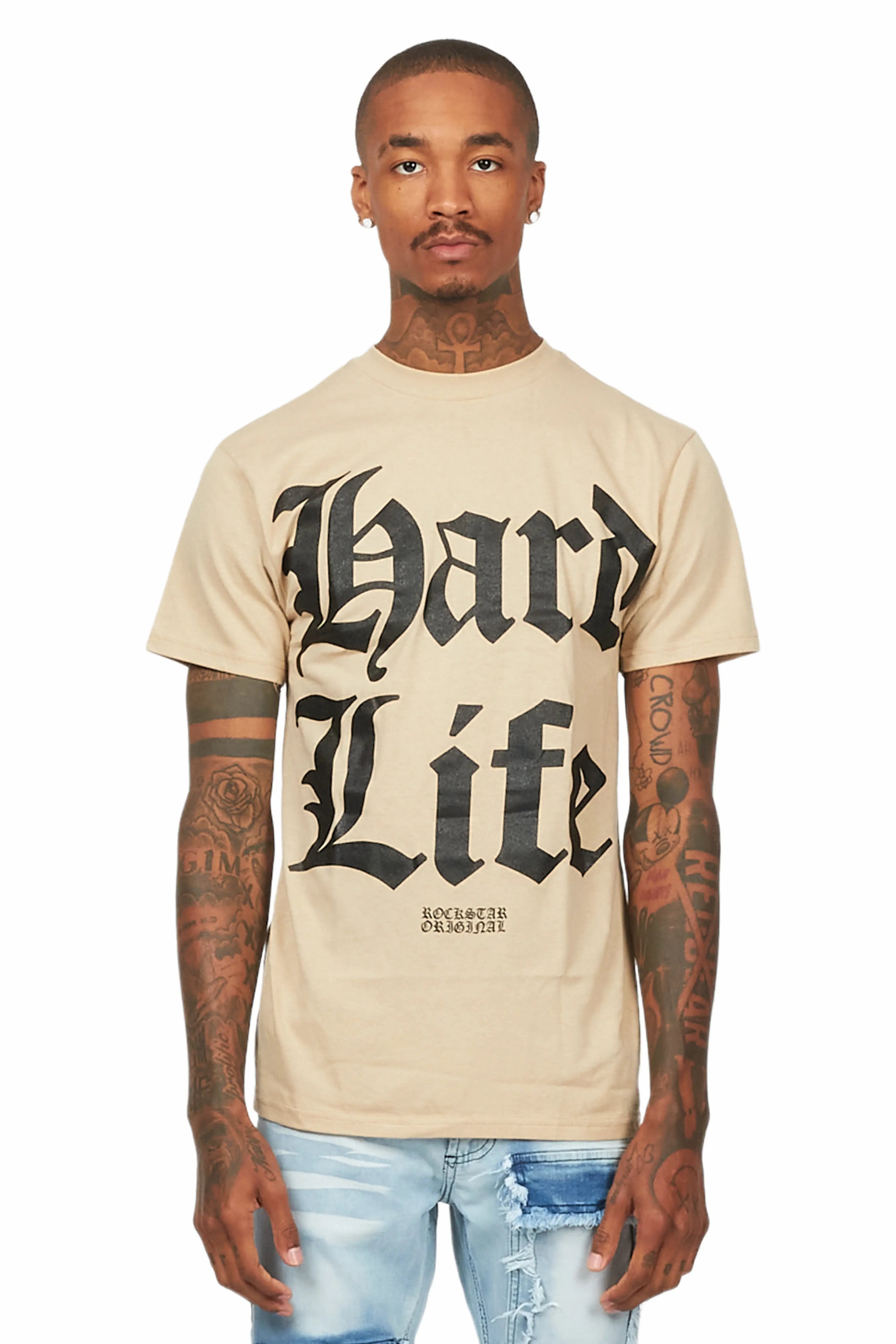 Hard Life Beige Graphic T-Shirt