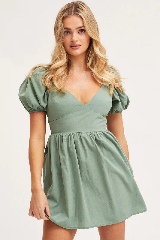 Green Mini Dress Short Sleeve