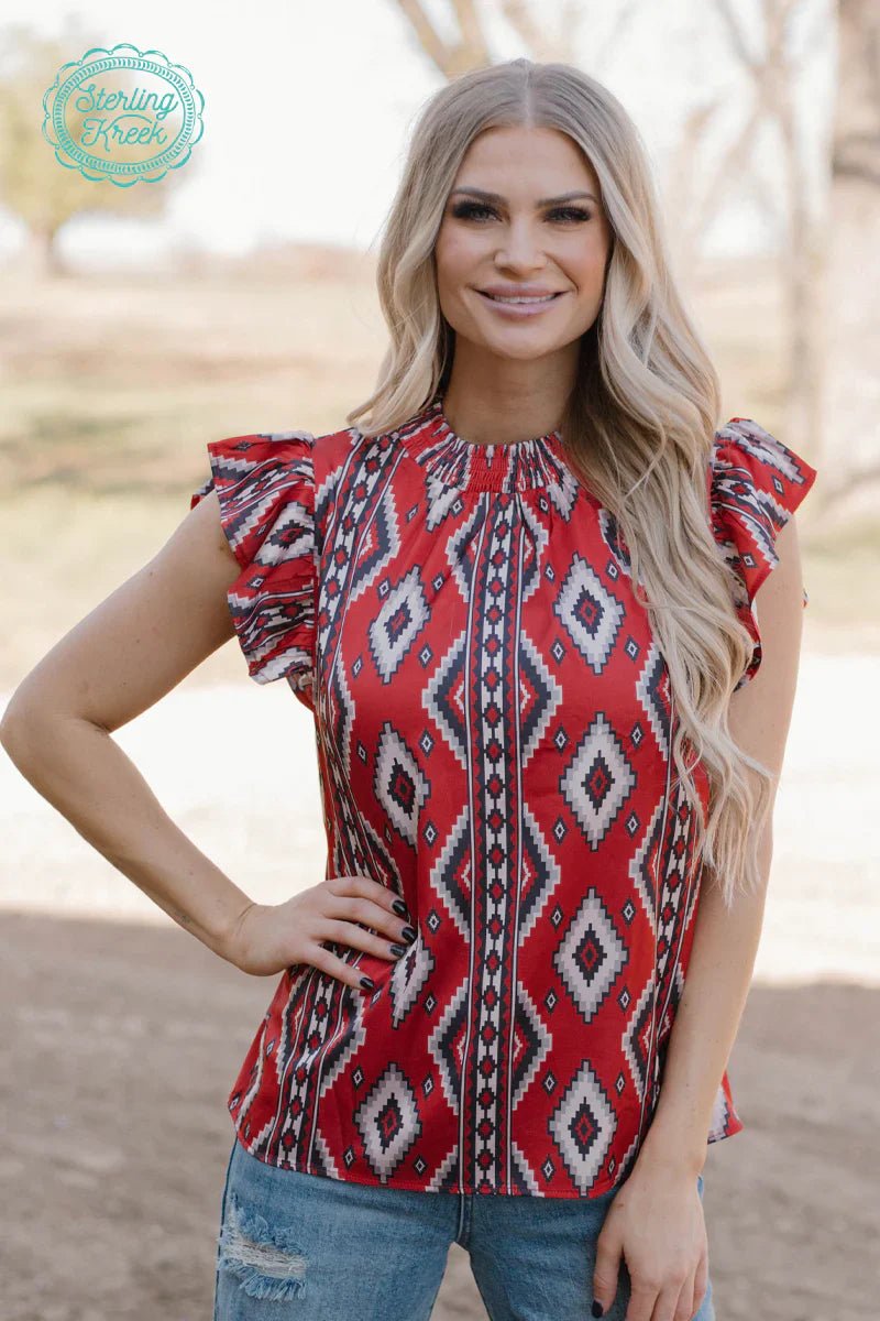 PLUS Sterling Kreek Red Aztec Babydoll Top