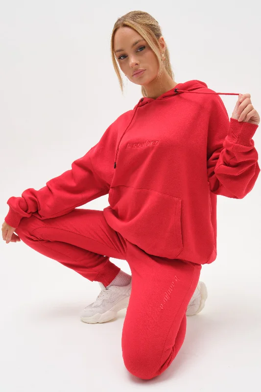 Essential Oversized Fleece Tracksuit - Red