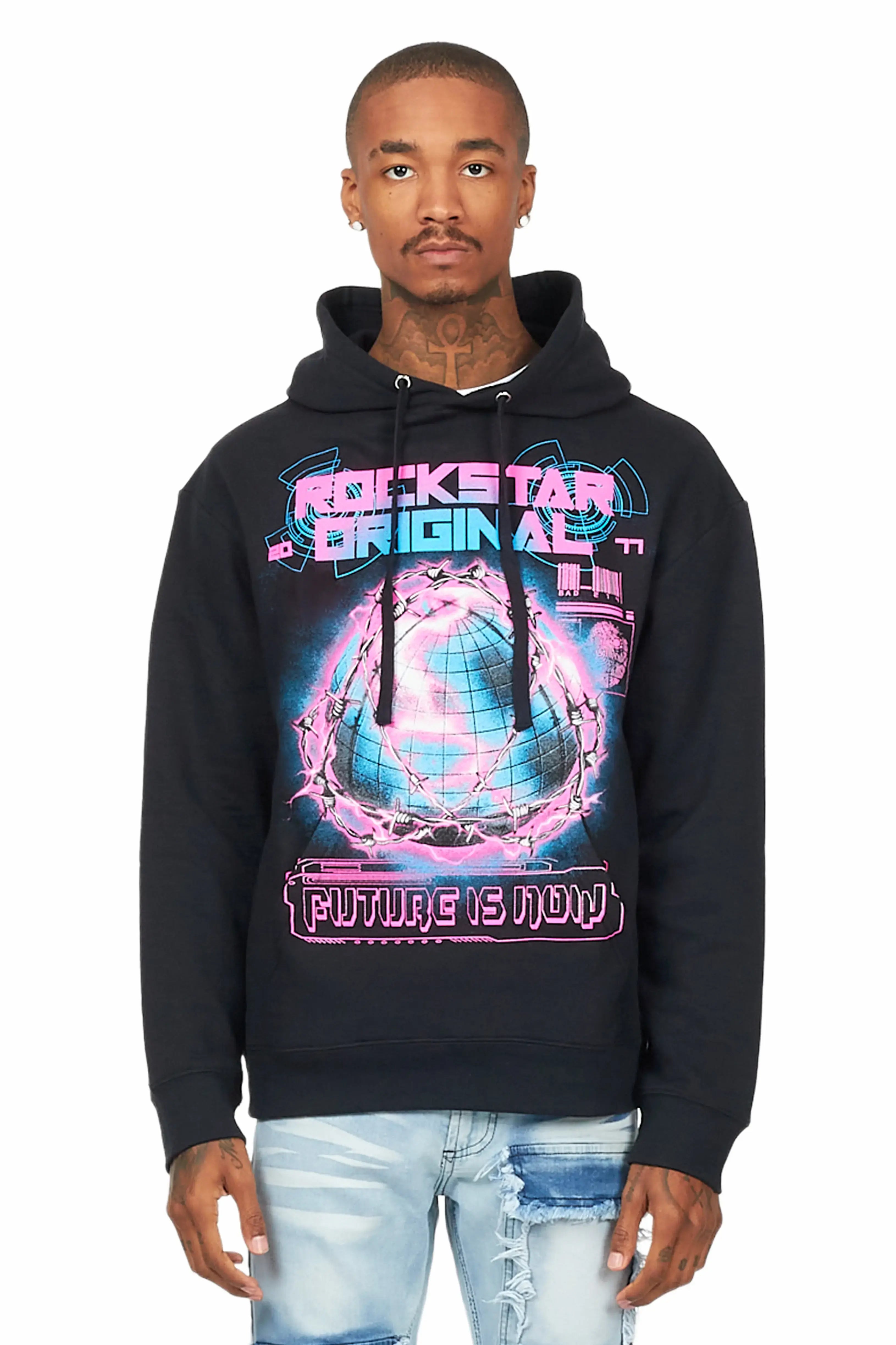 Digital Black Graphic Hoodie