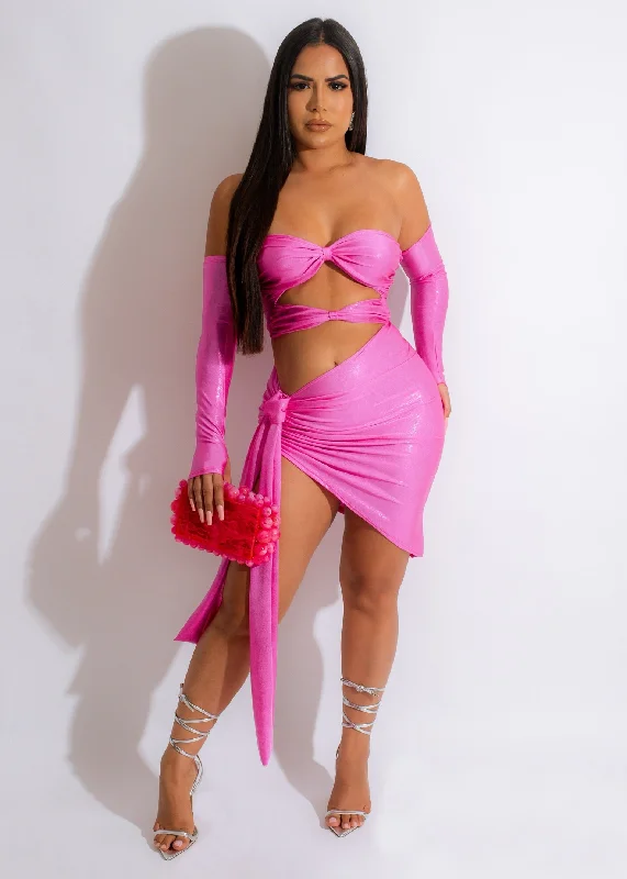 My Favorite Metallic Skirt Set Pink