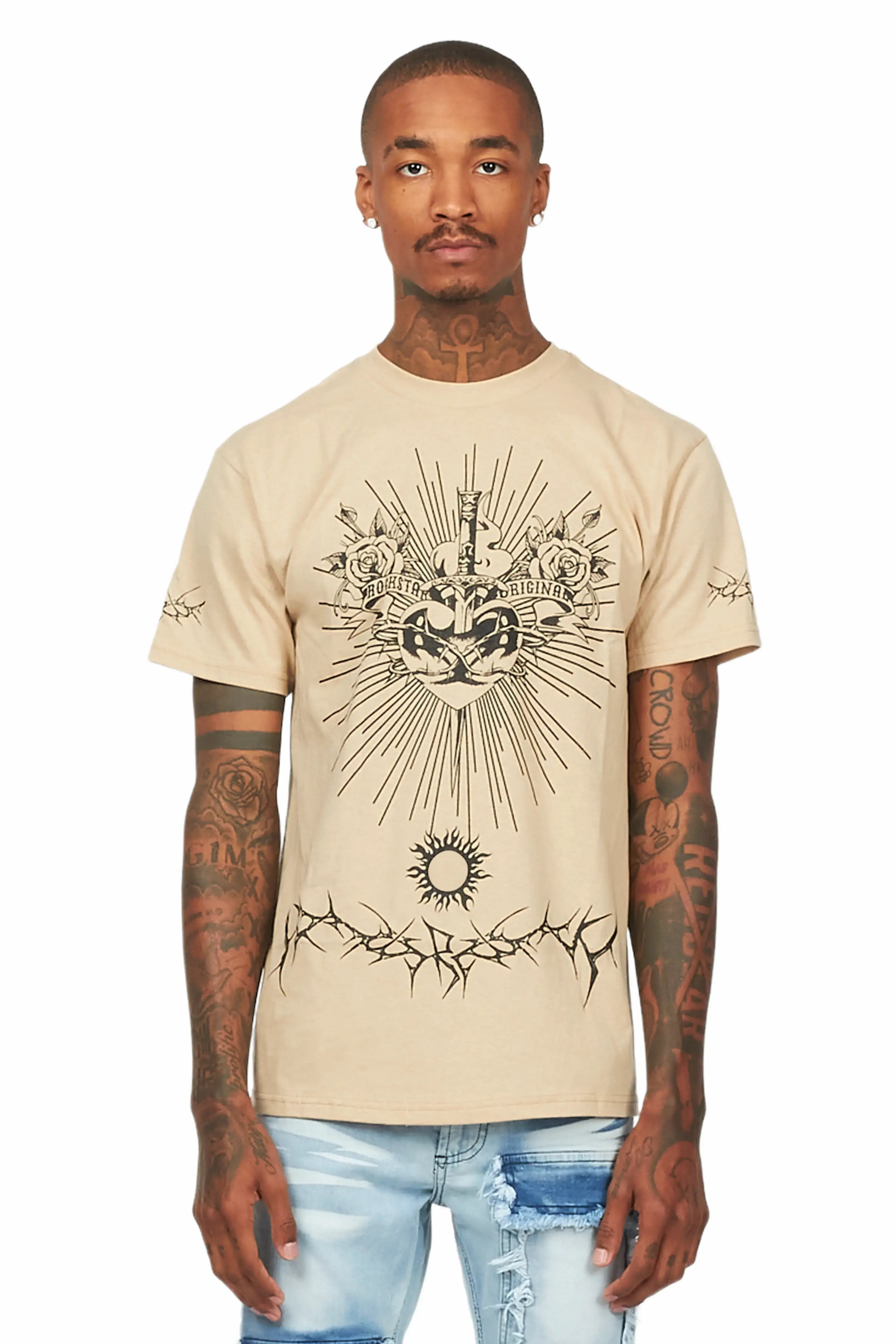 Leander Beige Graphic T-Shirt