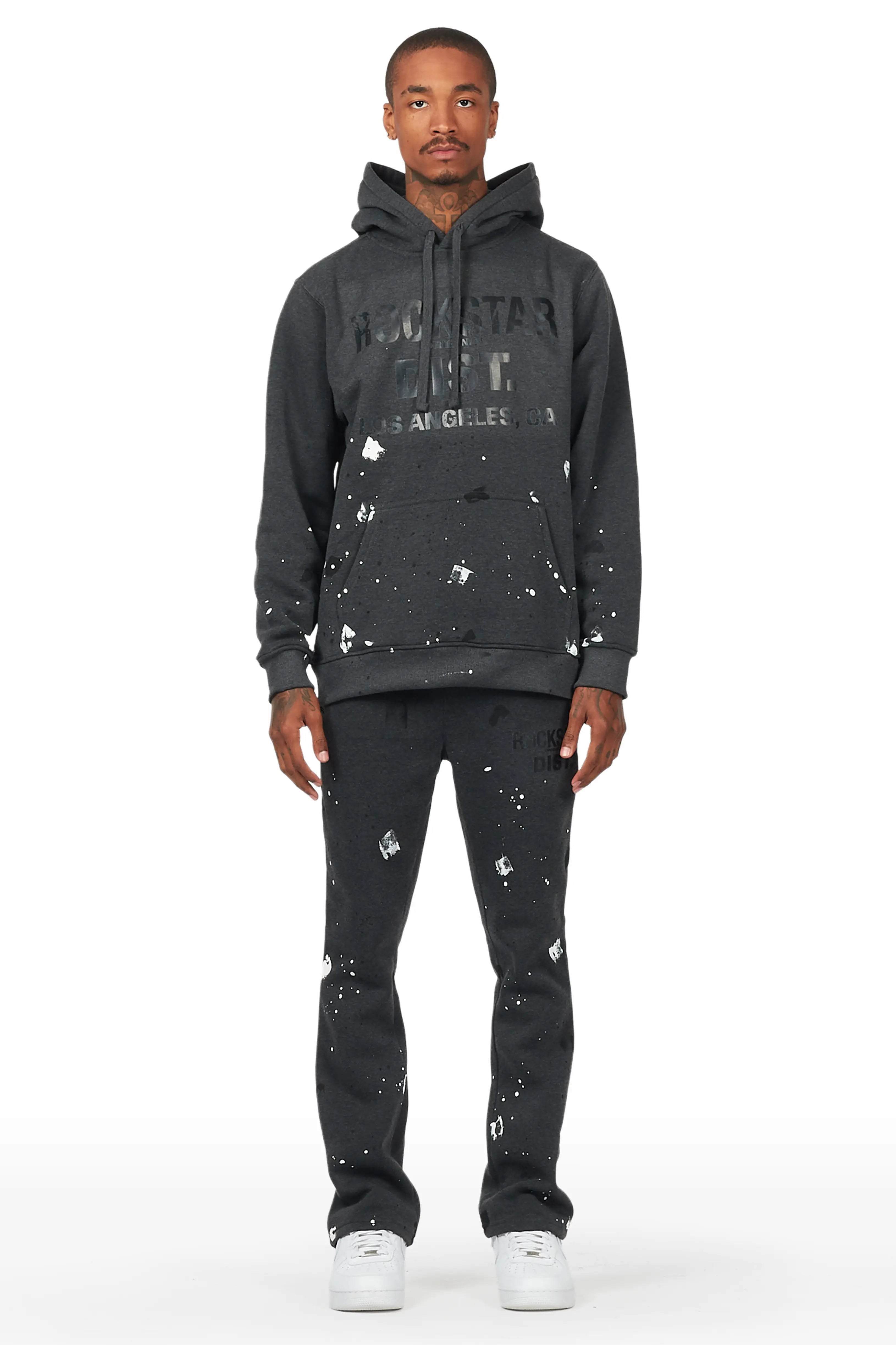 Scottie Charcoal Paint Splatter Hoodie/Stacked Flare Track Set