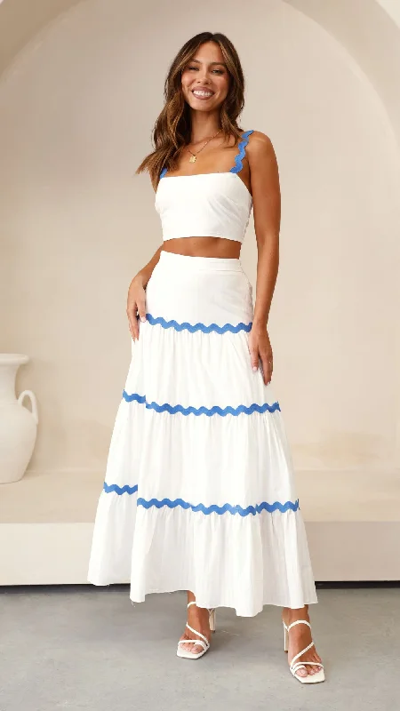 Lys Top and Maxi Skirt Set - White / Blue