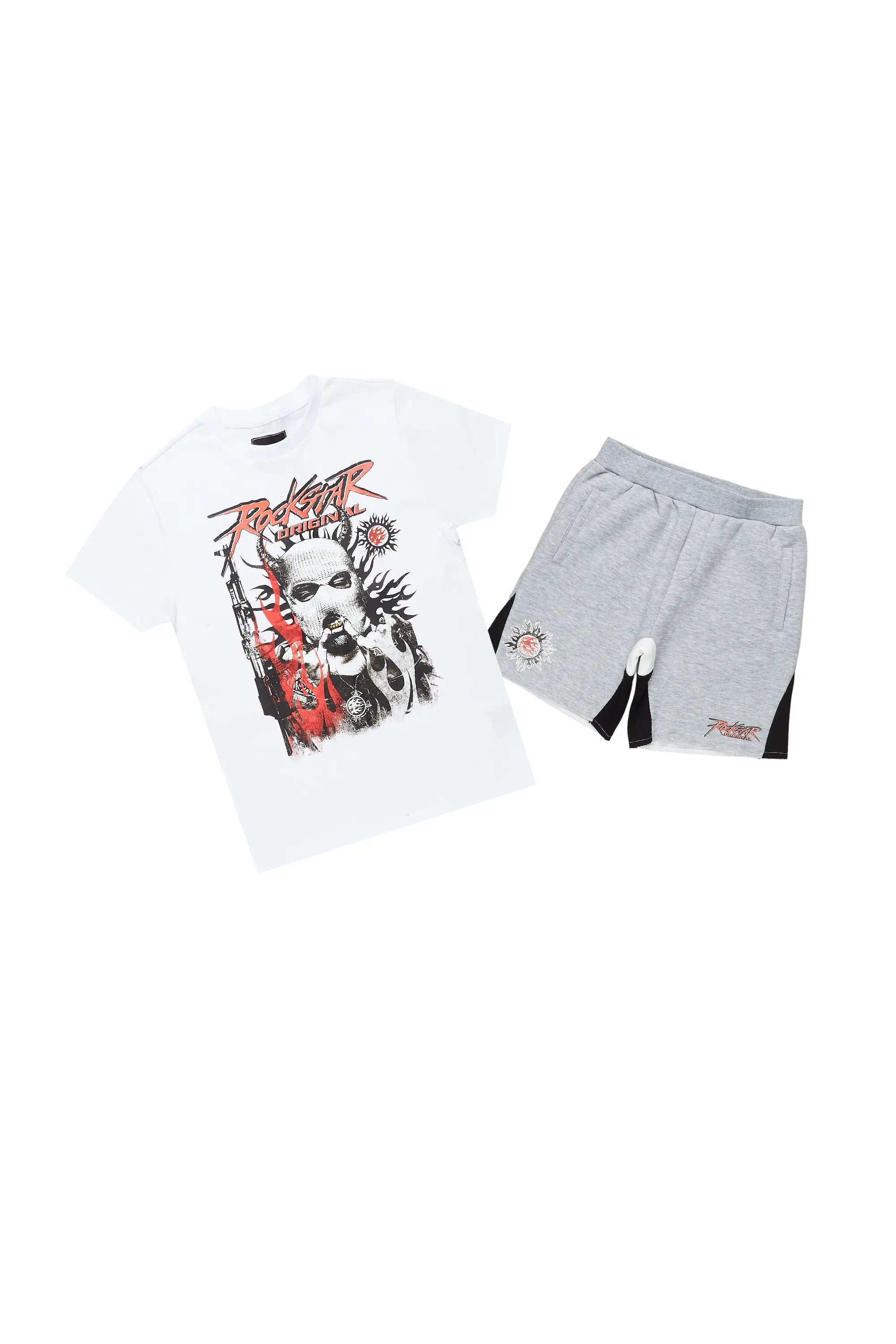 Boys Merci White/Grey T-Shirt Short Set