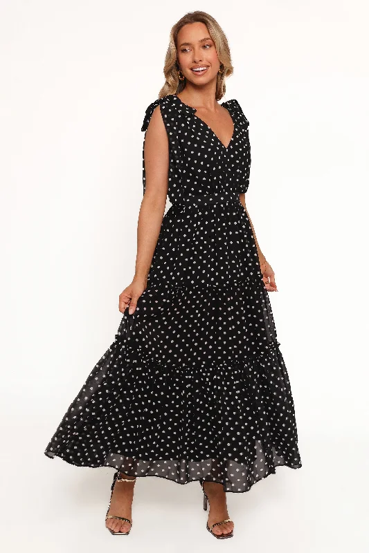 Ada Maxi Dress - Black Polka Dot