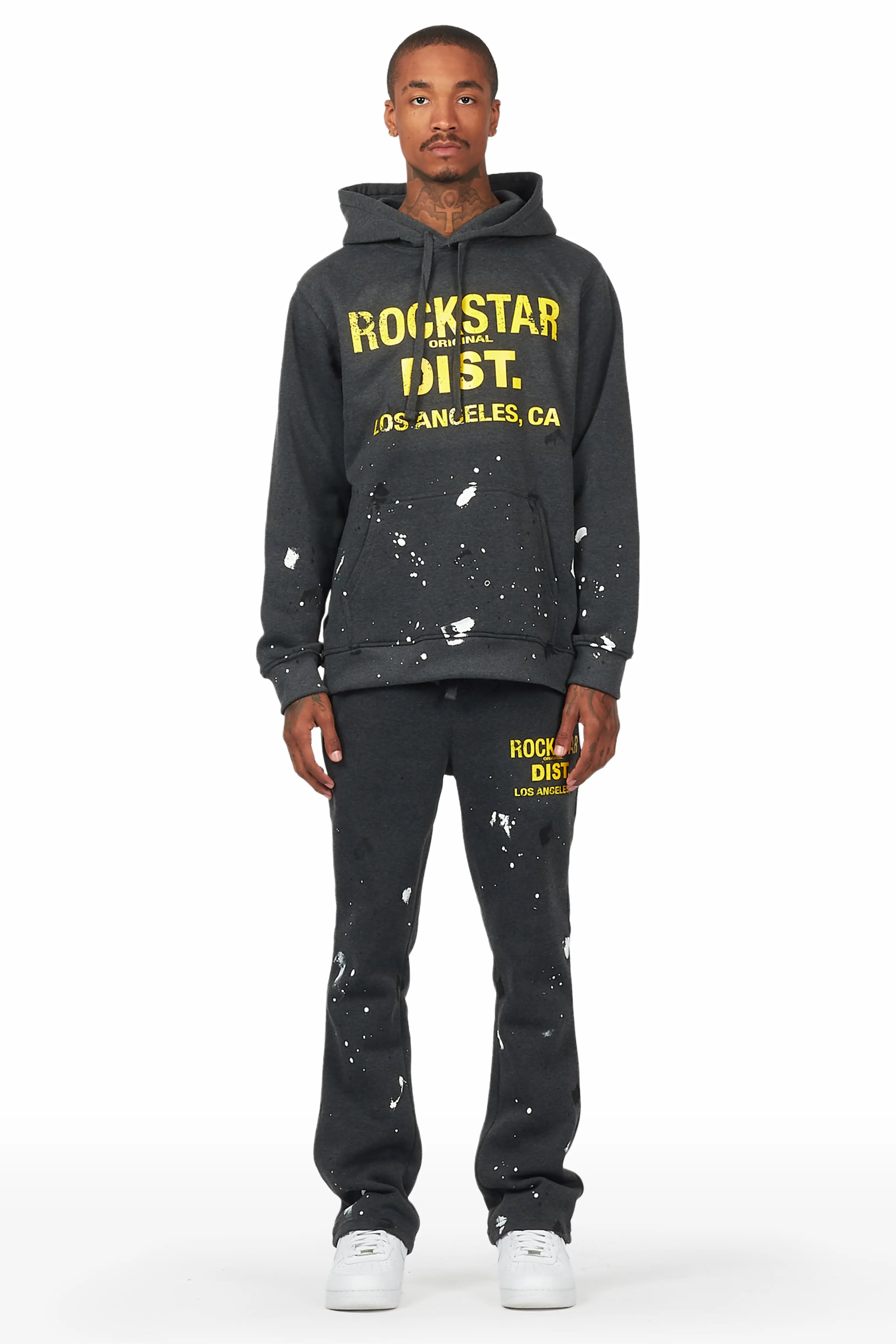 Scottie Charcoal/Yellow Paint Splatter Hoodie/Stacked Flare Track Set