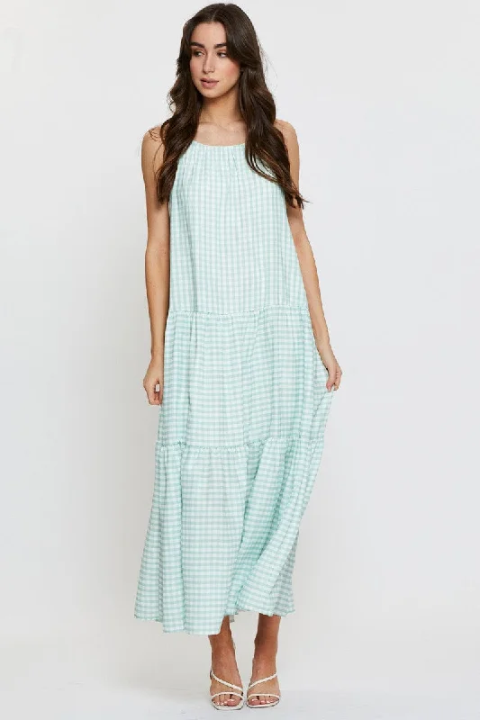 Check A Line Dress Maxi