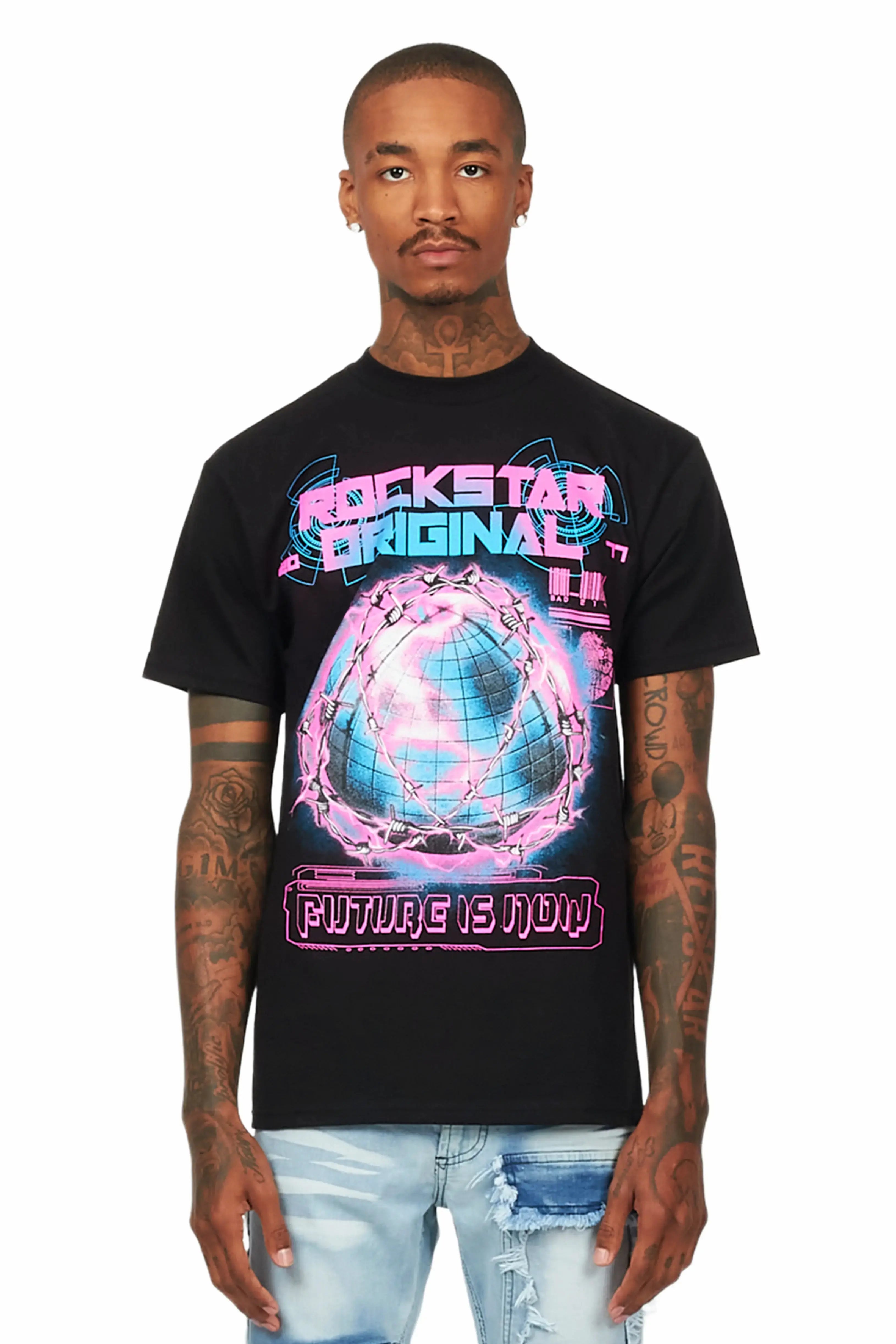 Digital Black Graphic T-Shirt