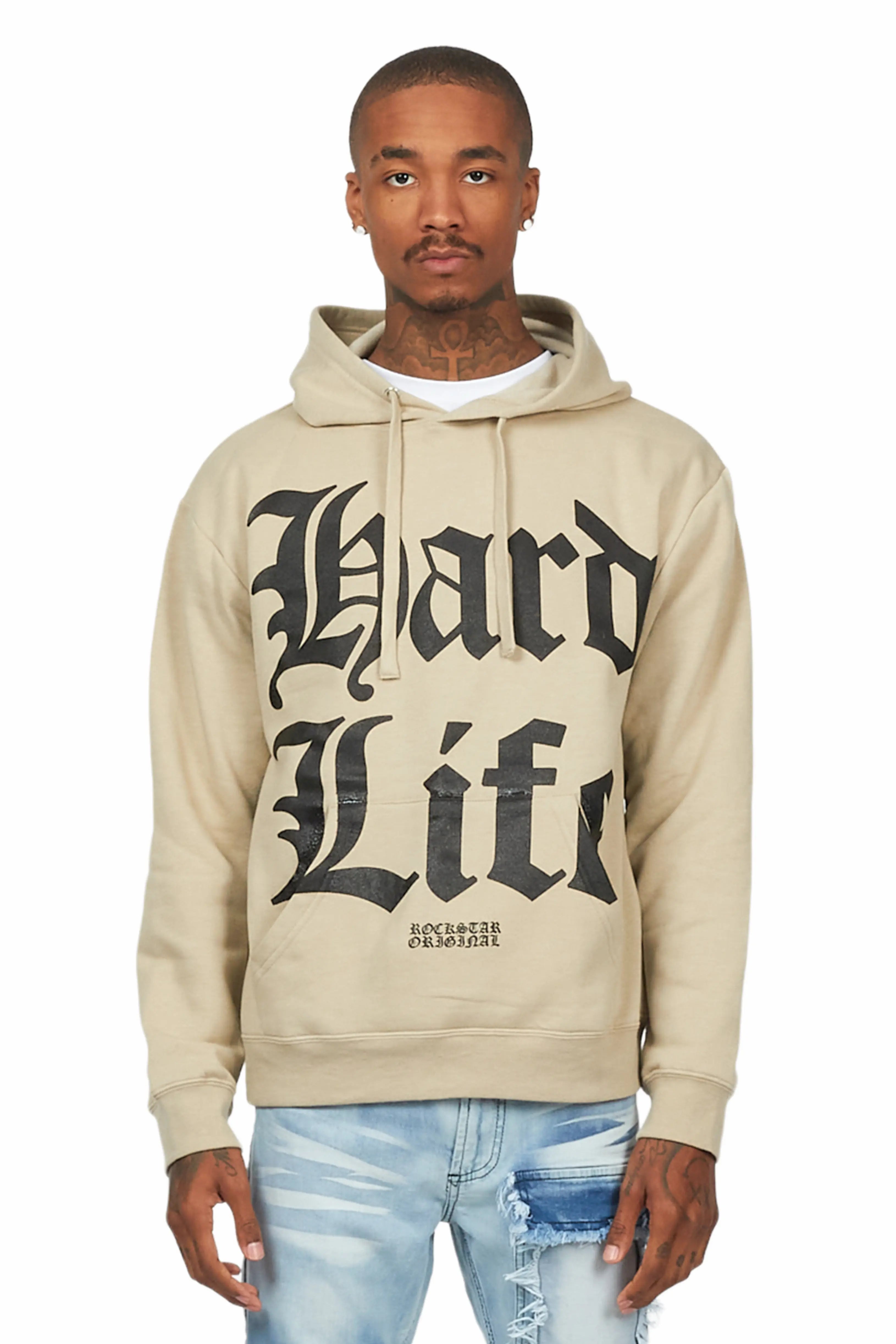 Hard Life Beige Graphic Hoodie