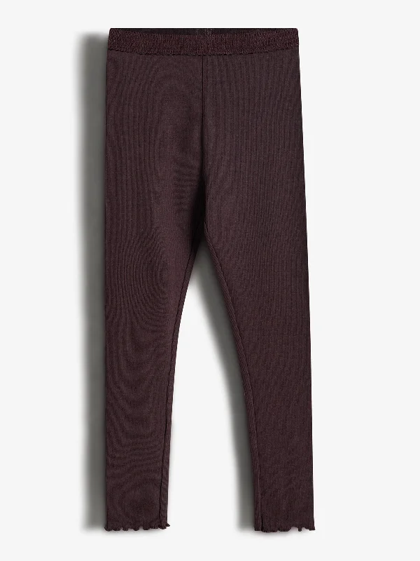 Basic Modal Rib Leggings - Kids - Dark Purple