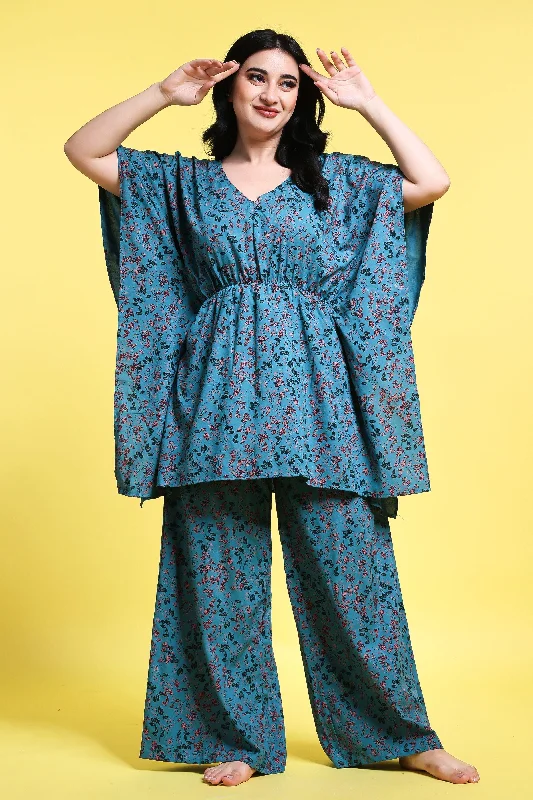 Blue Floral Printed Kaftan Set