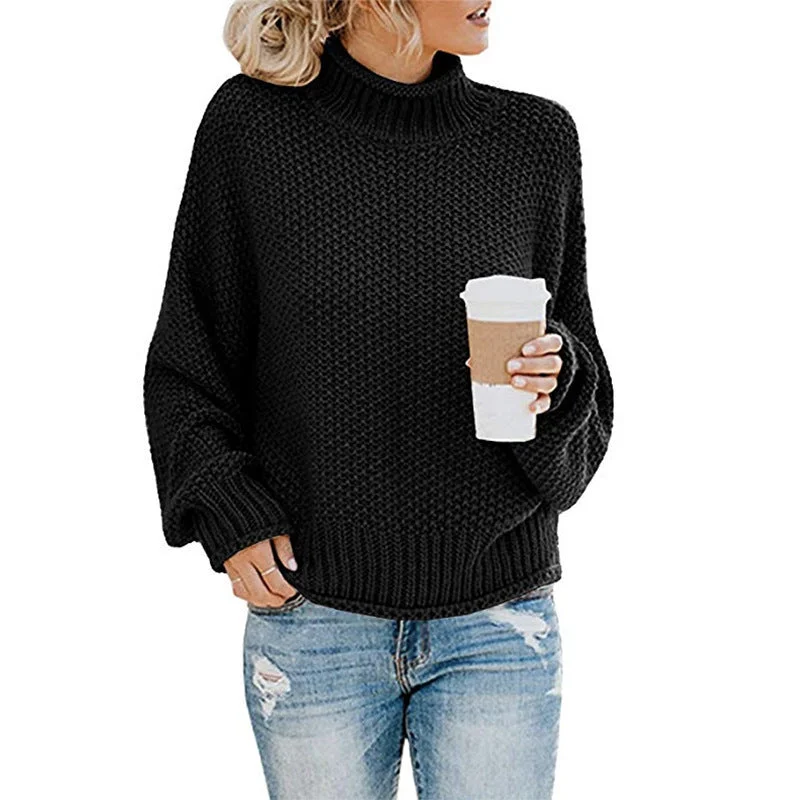 Casual Long Sleeve High Neck Chunky Knit Sweater Wholesale Womens Tops