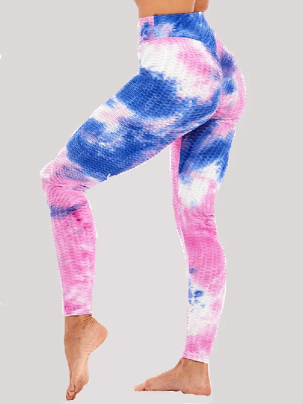 Tie-Dye Random Print High Waist Slim Sport Yoga Casual Leggings for Women