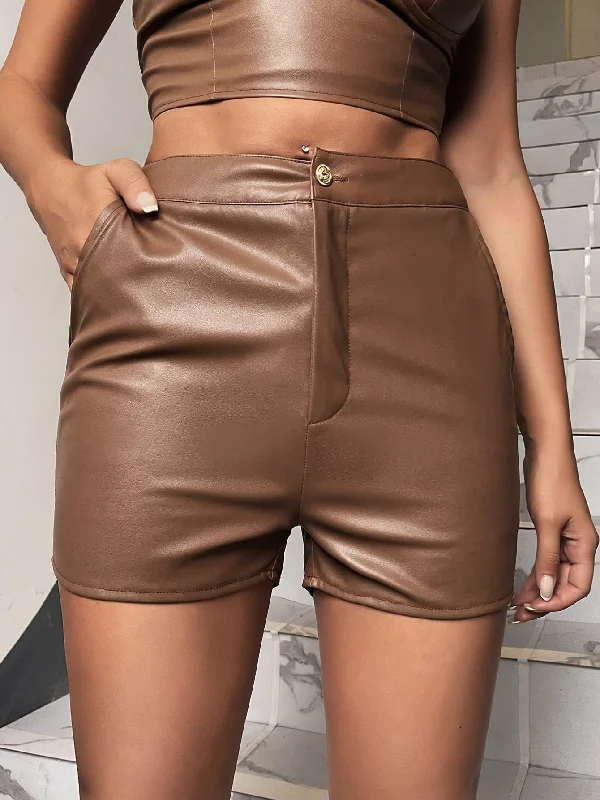 Casual Plain Pocket Natural Women Shorts