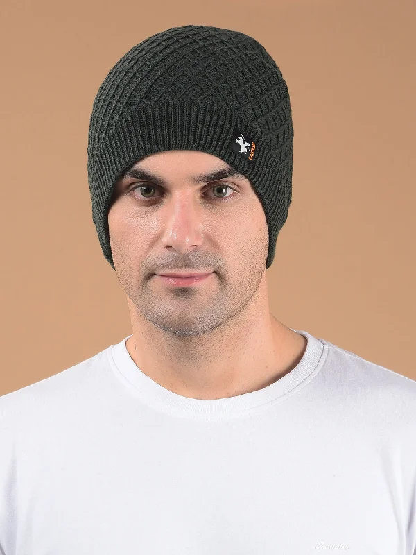 Men Dark Grey Self Design Casual Winter Wear Cap