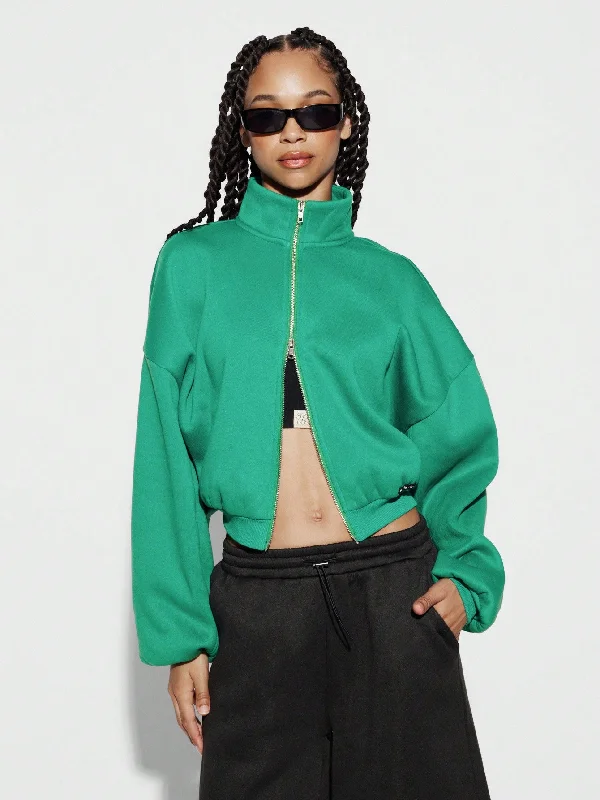 SUMWON WOMEN Cropped Zip Through Drop Shoulder Sweatshirt