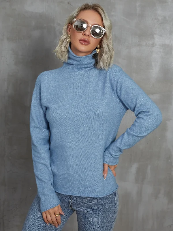 Casual Plain Long Sleeve High Neck Regular Women Sweater