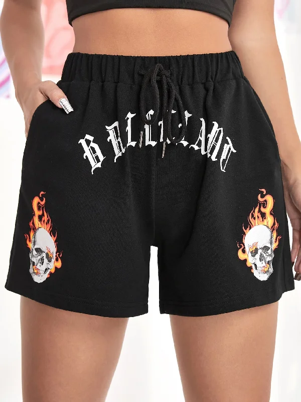 Casual Halloween Pocket Natural Women Shorts