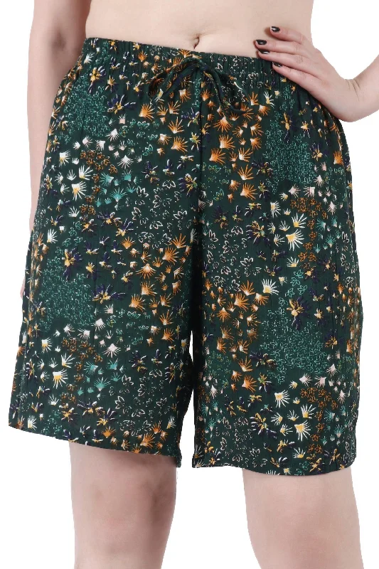 Green Small Floral Abstract Printed Shorts