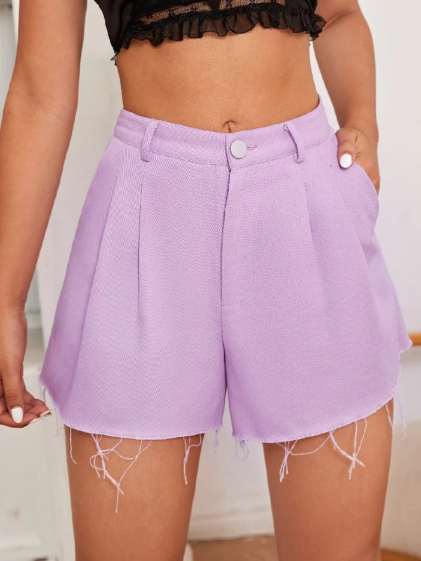 Casual Plain Zipper High Waist Women Shorts