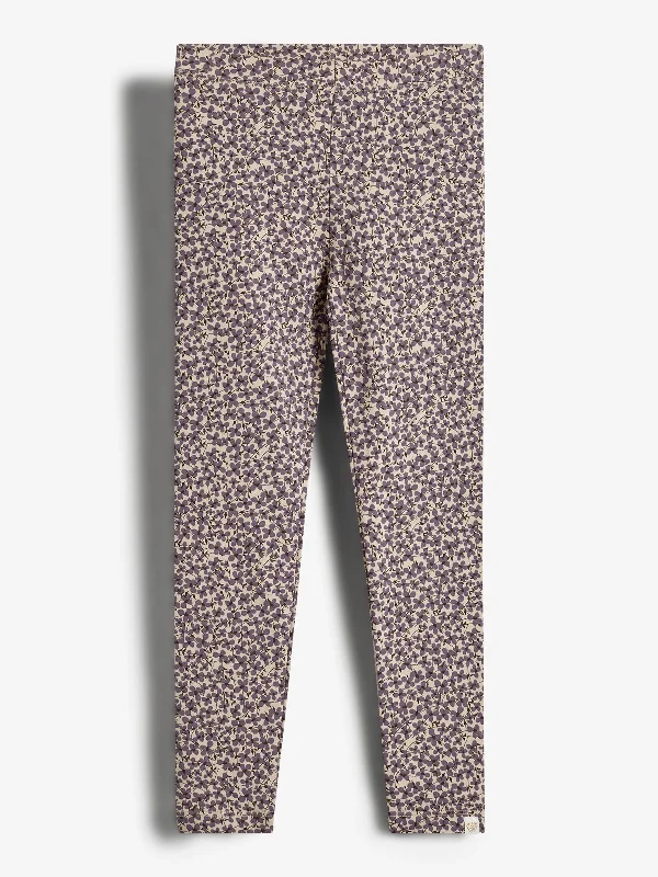 Jersey Leggings w. Ditsy Print - Tween - Dusty Purple