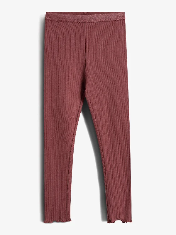 Basic Modal Rib Leggings - Kids - Dark Rose