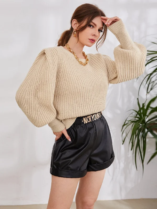 Casual Plain Long Sleeve Stand Collar Crop Women Sweater