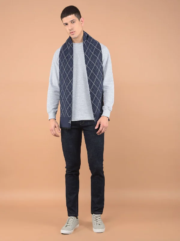 Men's Checkered Navy Blue Fashion Muffler