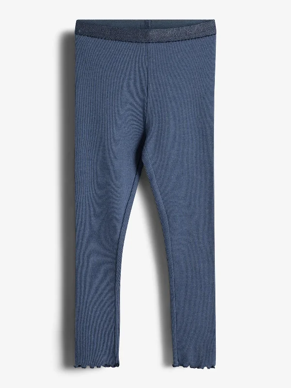 Basic Modal Rib Leggings - Kids - Vintage Blue