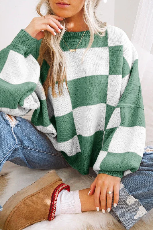 KaleaBoutique Checkered Bishop Sleeve Sweater