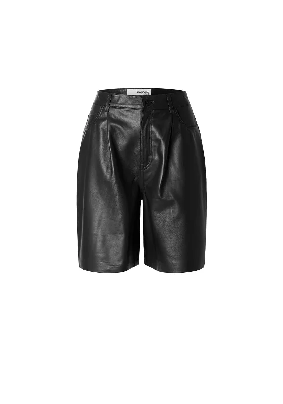 Selected Femme Vista Leather Shorts, Black