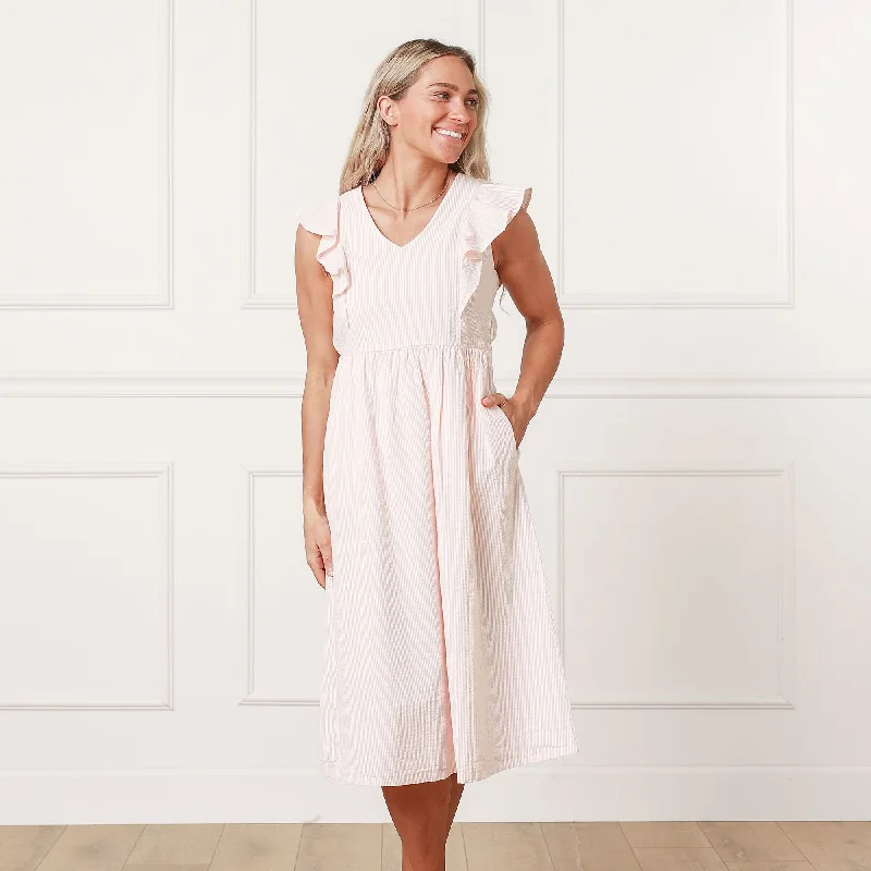 Organic Seersucker Flutter Dress Light Pink