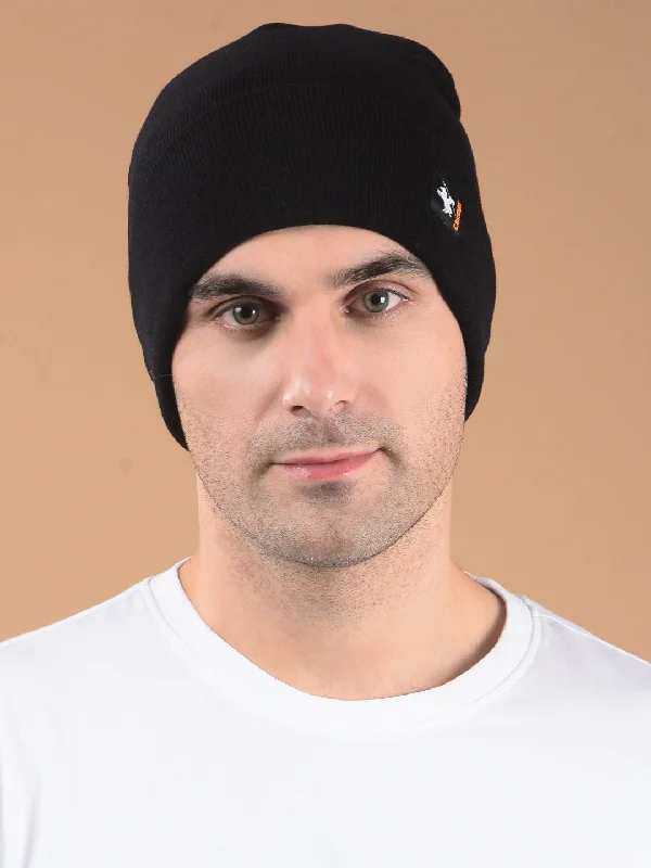 Men Black Solid Casual Winter Wear Cap