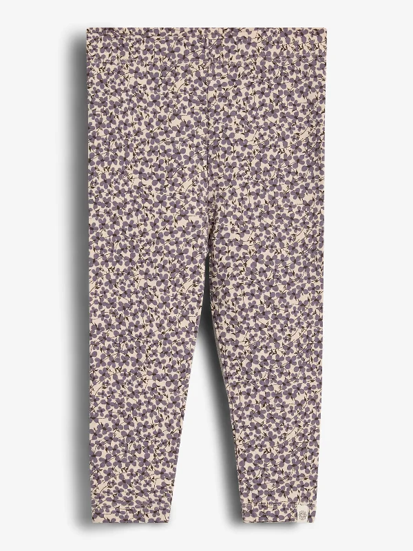 Jersey Leggings w. Ditsy Print - Little - Dusty Purple