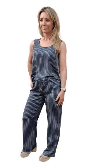 Grey Striped Top with Pants