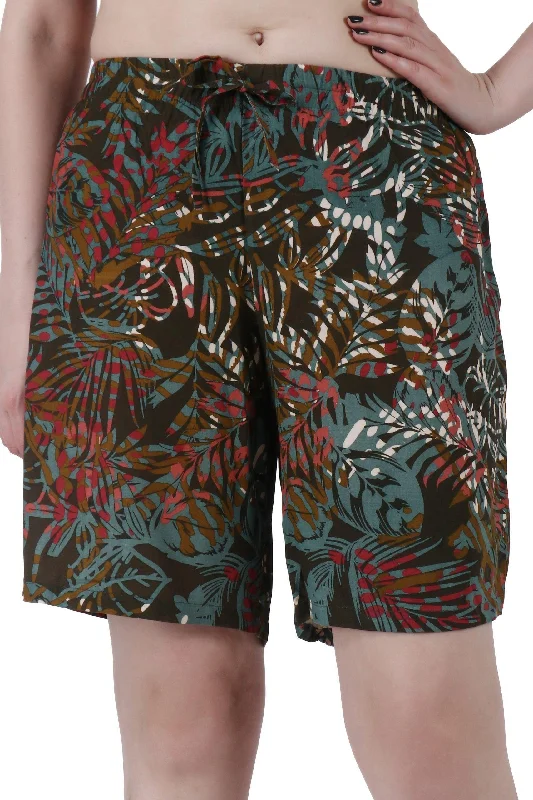 Dark Floral Leaf Printed Shorts