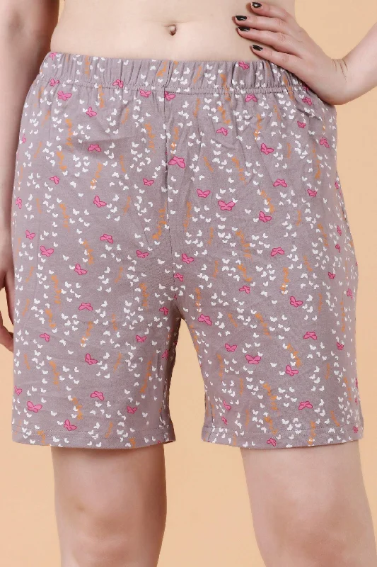 Grey Butterfly Printed Shorts