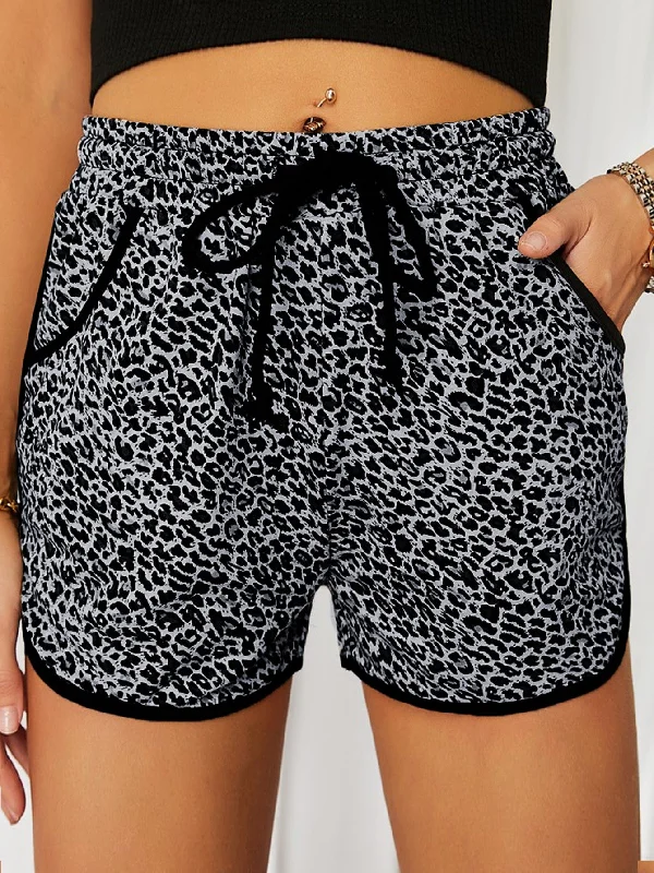 Casual Leopard Contrast Binding Natural Women Shorts