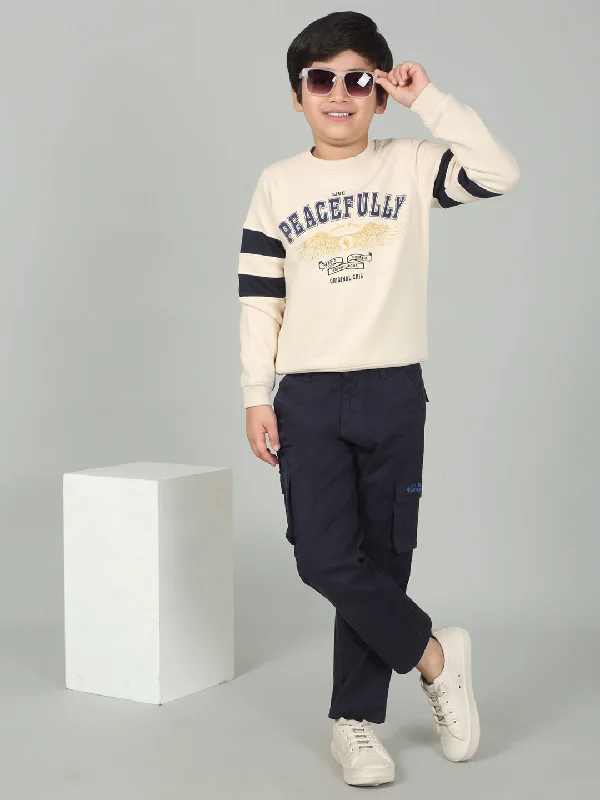 Navy Blue Full Length Solid Regular Fit Casual Cargo for Boys